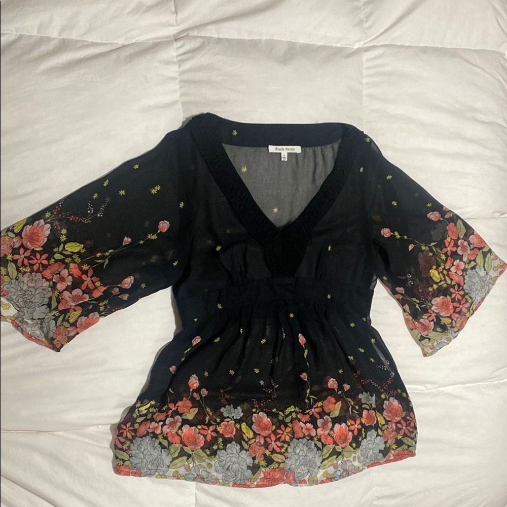 🖤🌺Black Rainn Relaxed Blouse with 3/4 Flow Sleeves